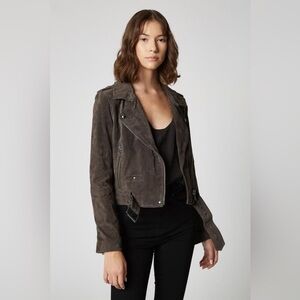BLANK NYC Leather Suede Moto Jacket French Gray Dark Gray Accents Women XS NWT